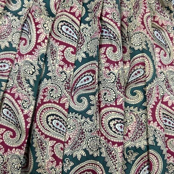 Vintage 50's 60's Coco Shop Antigua WI Paisley Pleated Midi Skirt Green Red - Picture 3 of 5